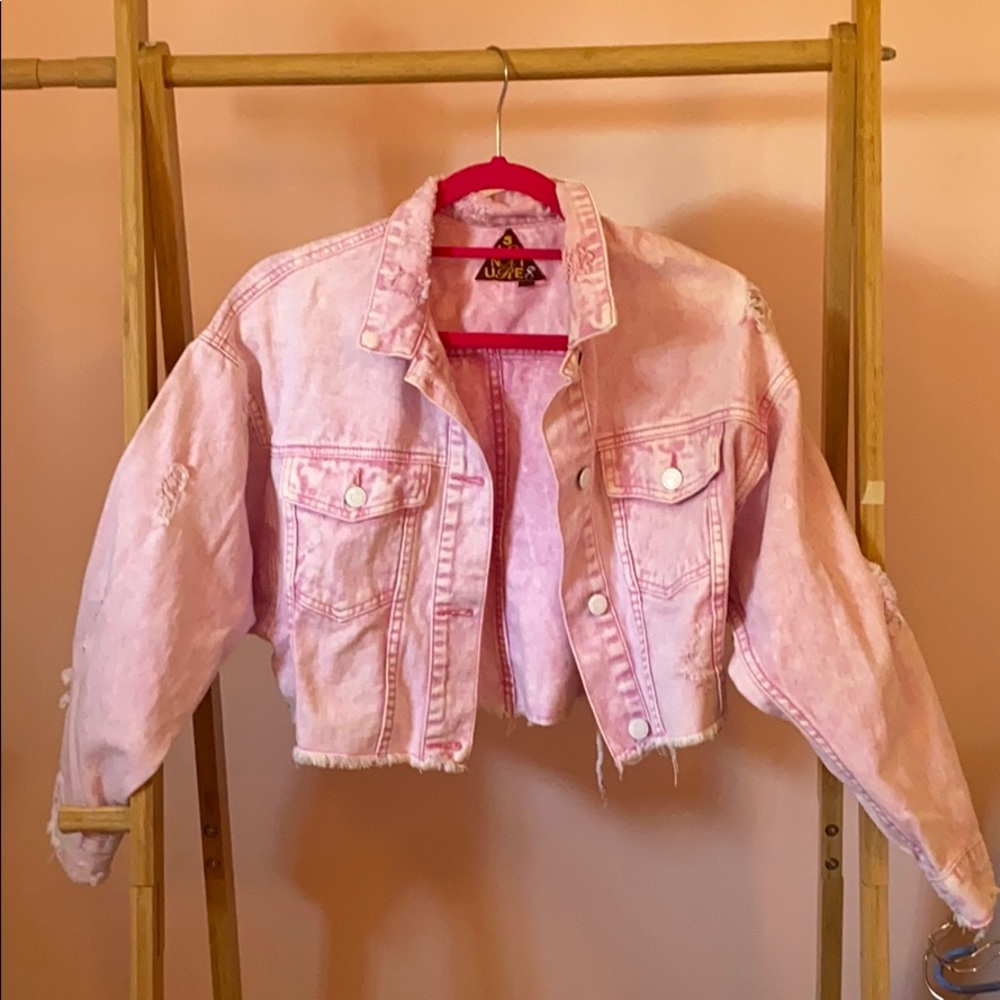 Signature 8 Distressed Pink Denim Jacket